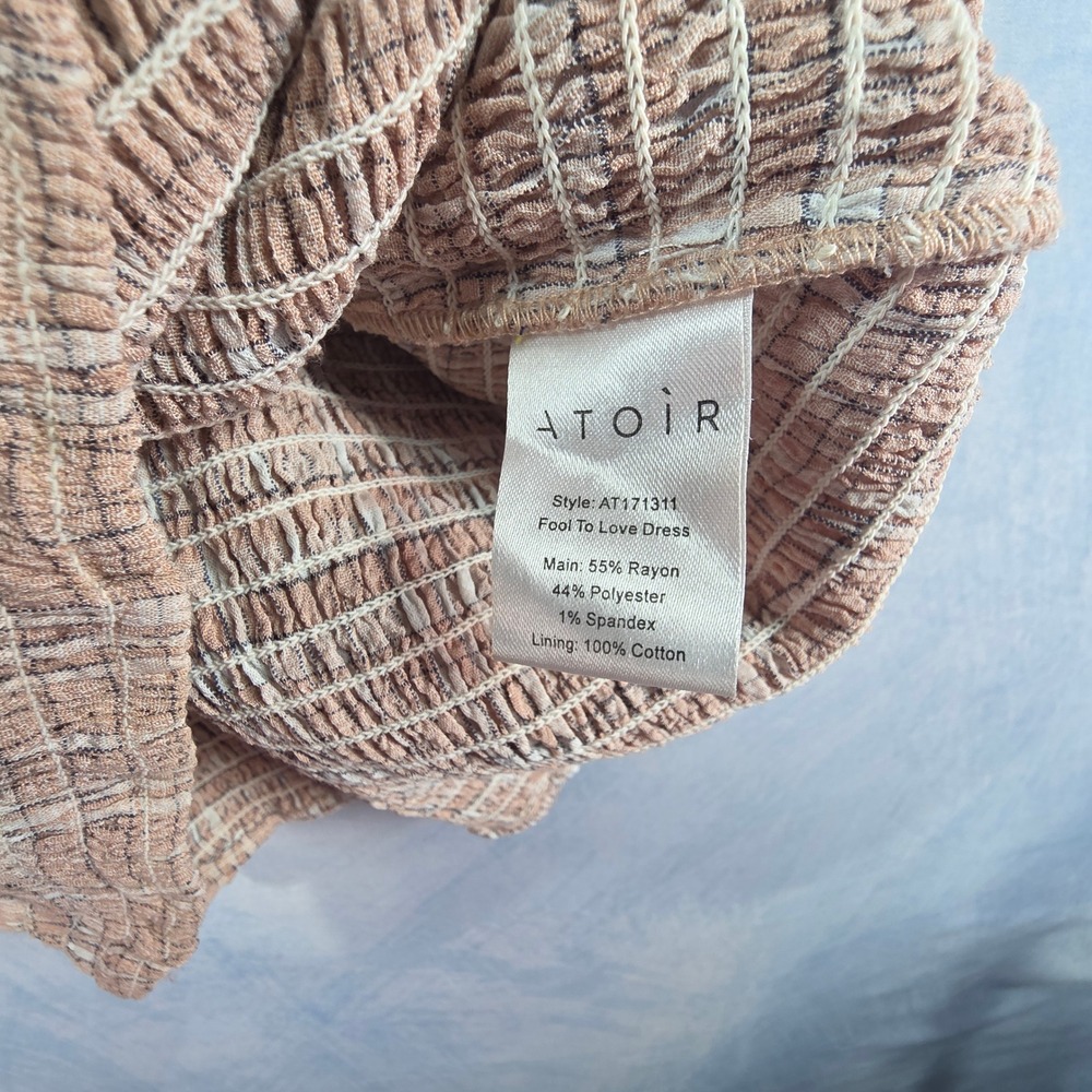 Atoir Fool To Love Dress Peach Plaid Smocked Puff Sleeve Mini Dress Sz 4 - Picture 5 of 8